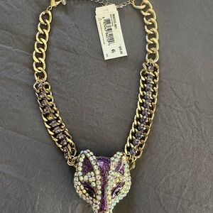 Betsey Johnson Gold and Purple Fox Necklace